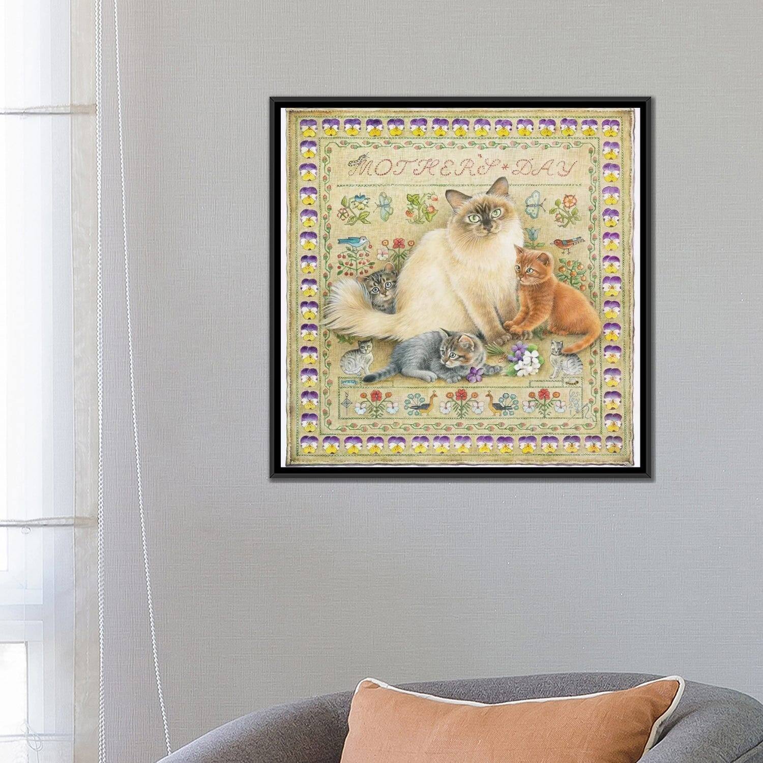 iCanvas "Mother's Day With Odette And Her Kittens" by Ivory Cats Framed